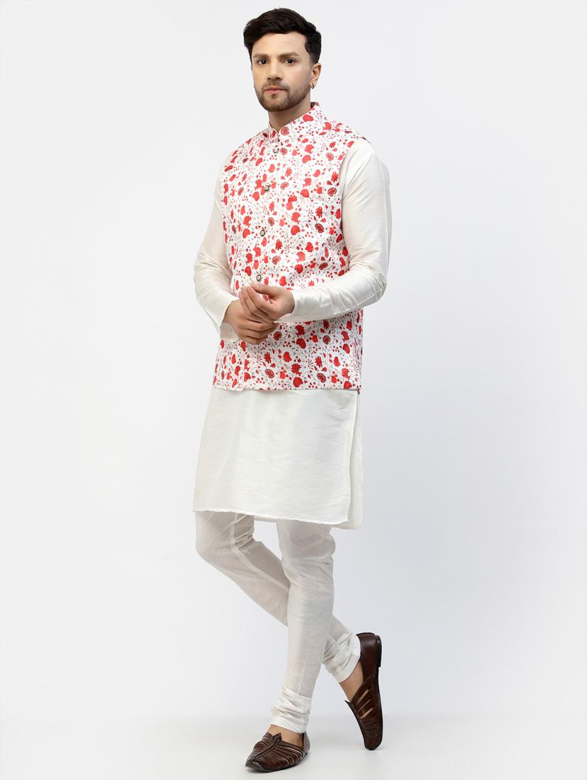 men floral kurta pyjama ethnic jacket set - 20265940 - Standard Image - 2