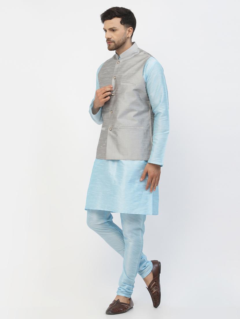 men solid kurta pyjama ethnic jacket set - 20265976 - Standard Image - 2