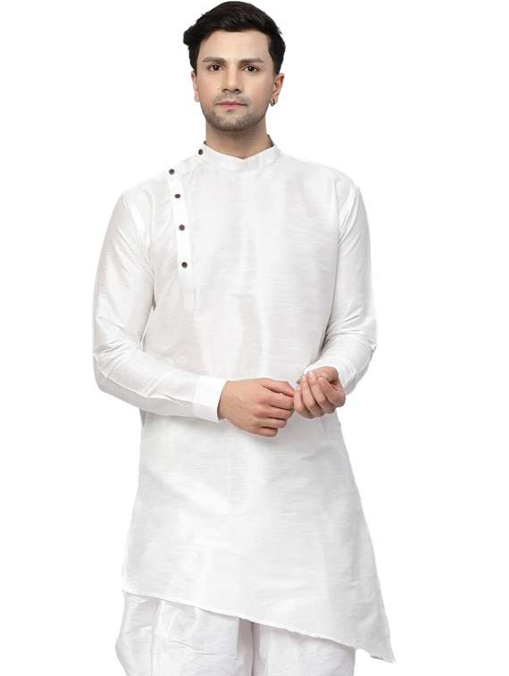 men mandarin neck solid asymmetric short kurta