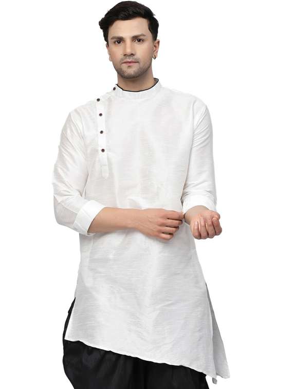 men mandarin neck solid asymmetric short kurta