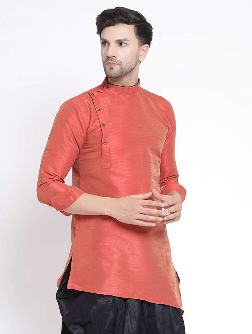 men mandarin neck solid asymmetric short kurta