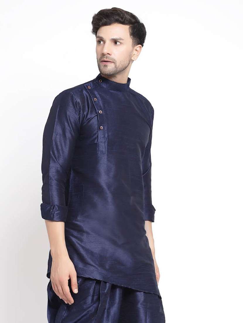 men mandarin neck solid asymmetric short kurta