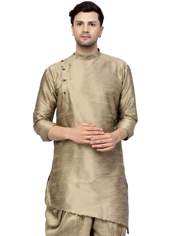 men mandarin neck solid asymmetric short kurta