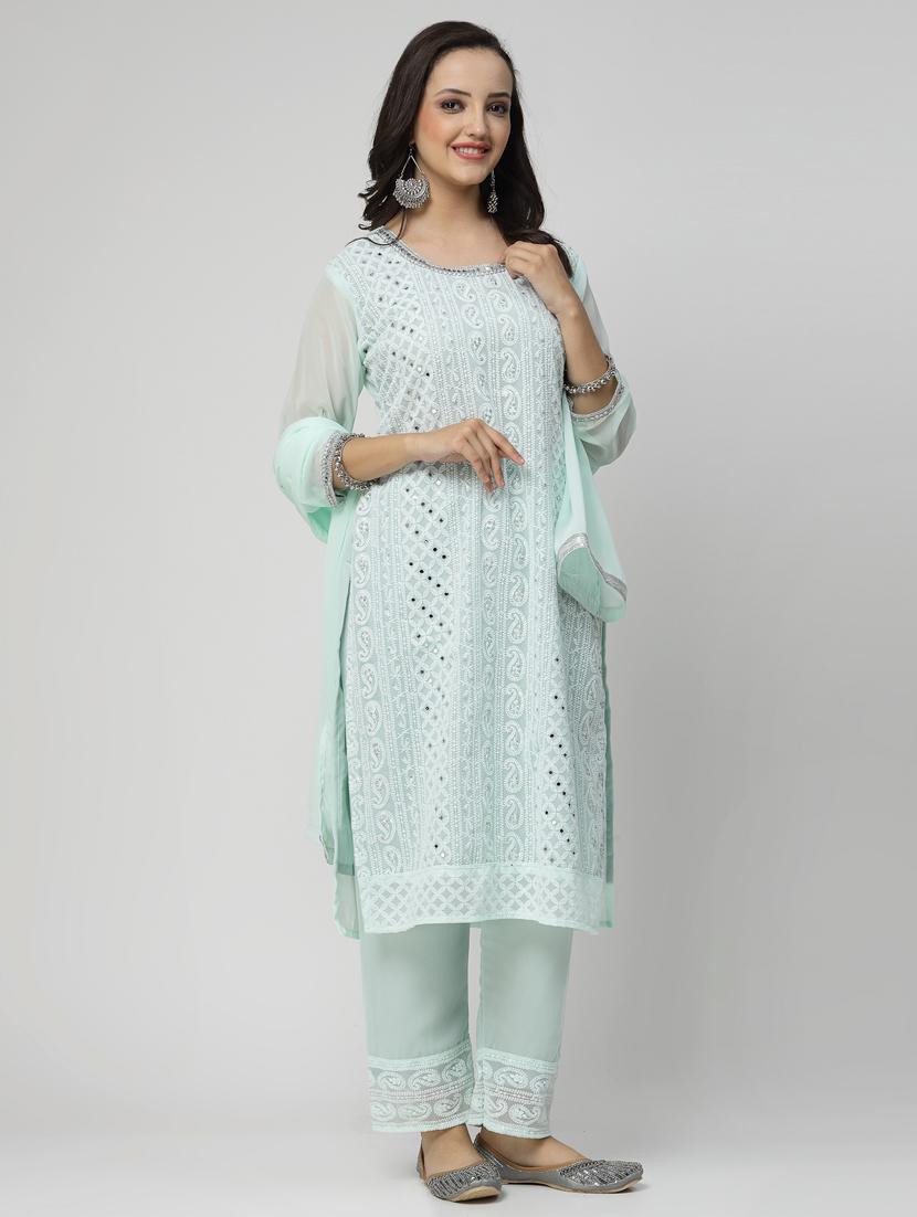 light blue colored kurta pant set - 20266228 - Standard Image - 2