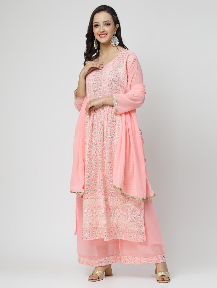 pink colored kurta palazzo set - 20266233 - Standard Image - 2