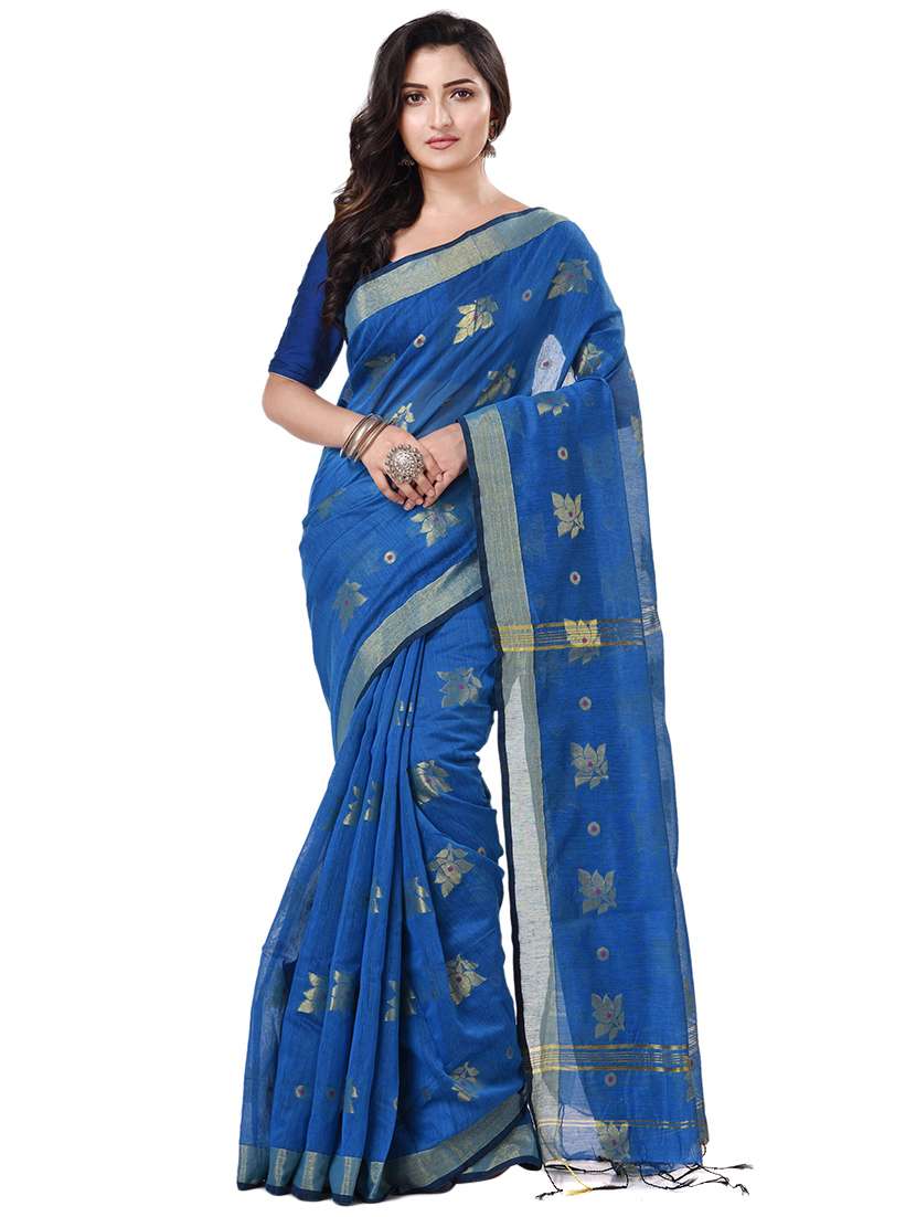 women's self design blue colored saree with blouse