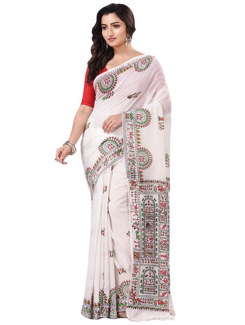 women's printed white colored saree with blouse - 20266284 -  Standard Image - 0