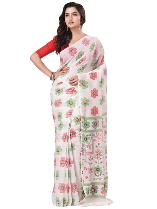 women's floral white colored saree with blouse - 20266286 - Standard Image - 0