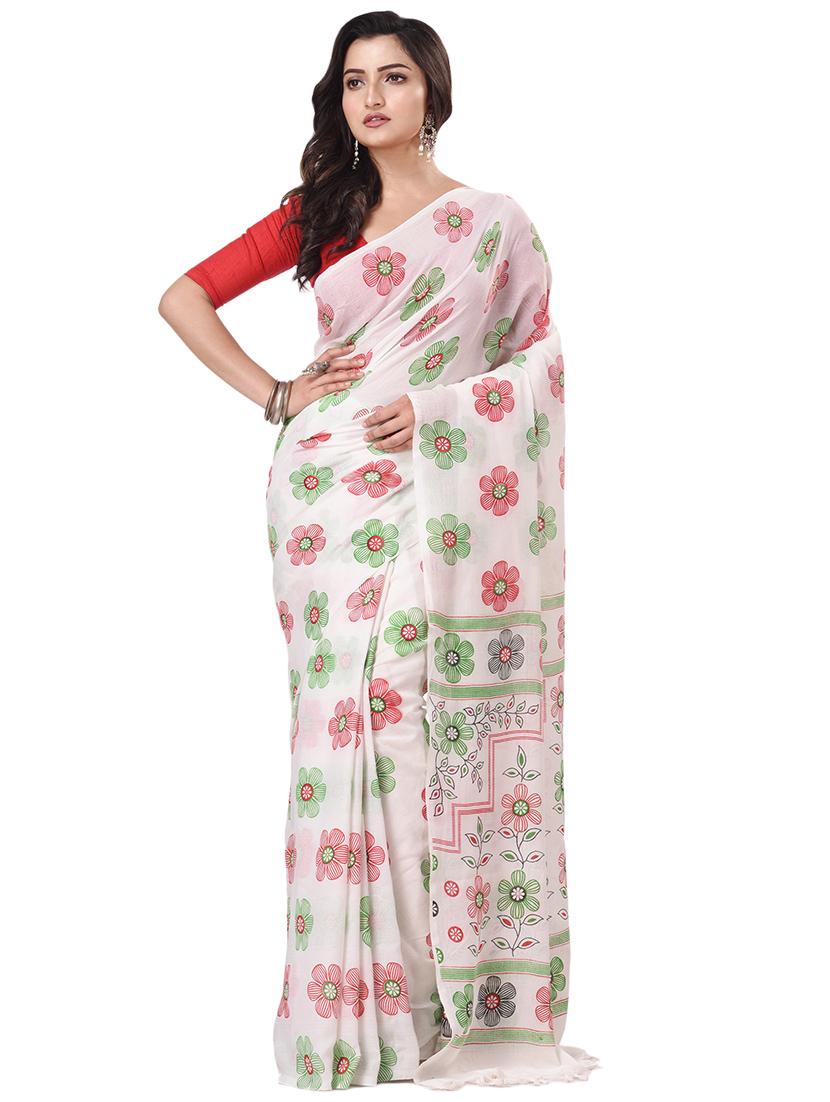 women's floral white colored saree with blouse - 20266286 - Zoom Image - 0