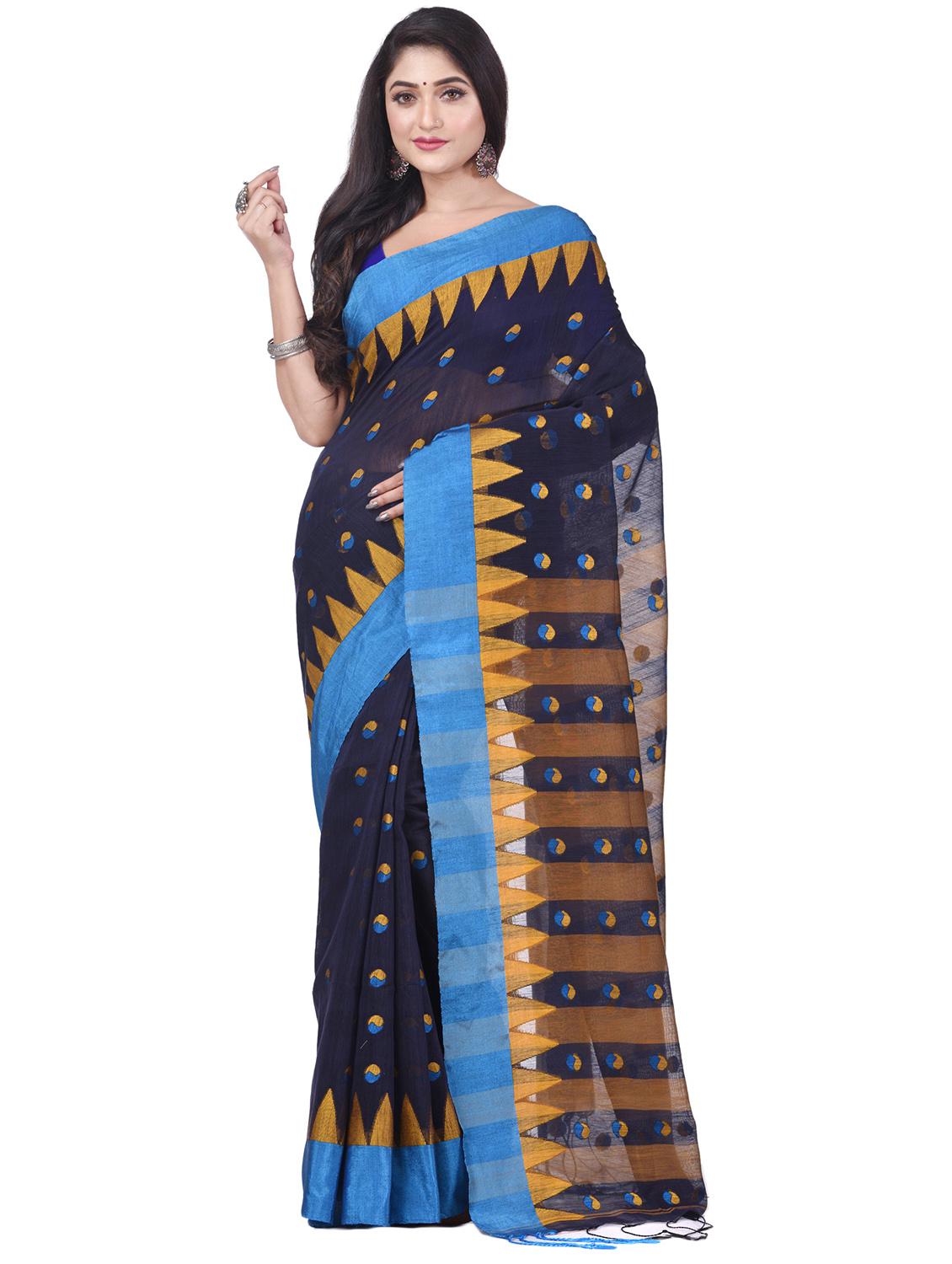 women's self design navy blue colored saree with blouse - 20266305 - Zoom Image - 0