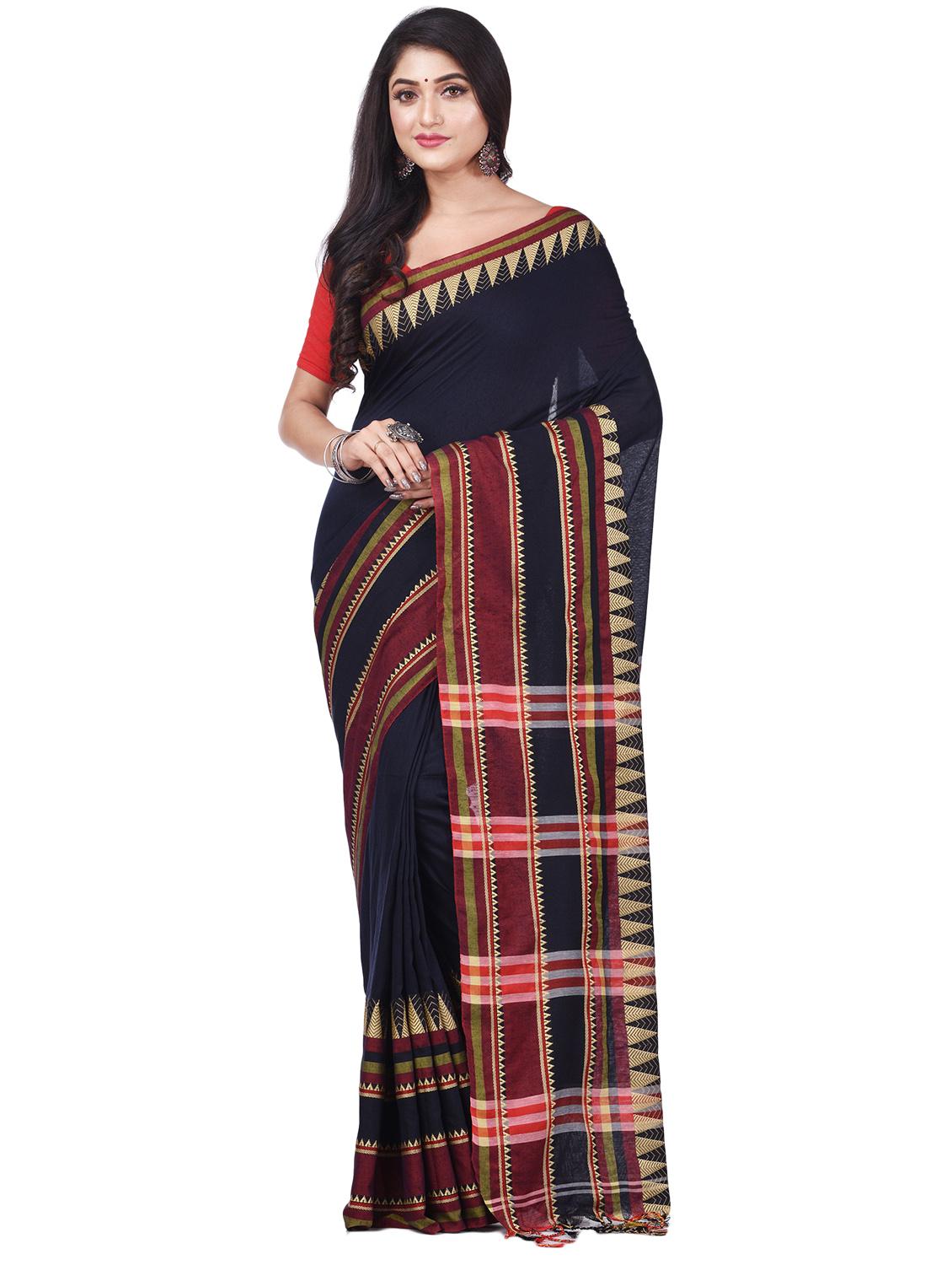 women's printed navy blue colored saree with blouse - 20266310 - Zoom Image - 0