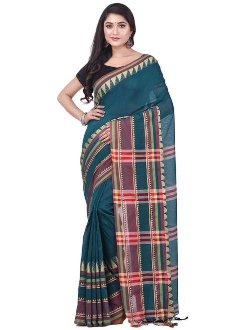 women's bordered blue colored saree with blouse - 20266314 -  Standard Image - 0