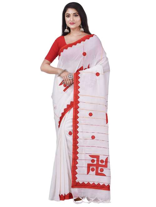 women solid with work handloom saree with blouse - 20266315 -  Standard Image - 0
