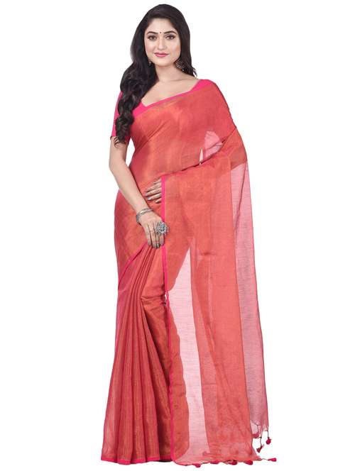 women's solid peach colored saree with blouse - 20266321 -  Standard Image - 0