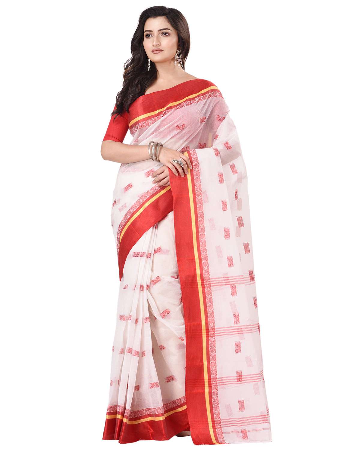 women's self design white colored saree with blouse