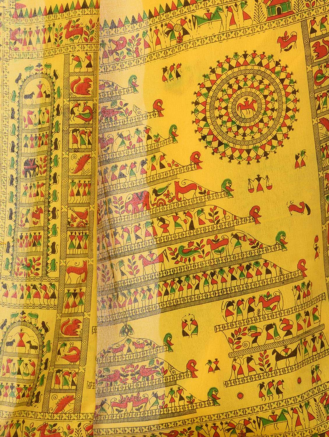 women's warli yellow colored saree with blouse - 20266390 -  Standard Image - 2