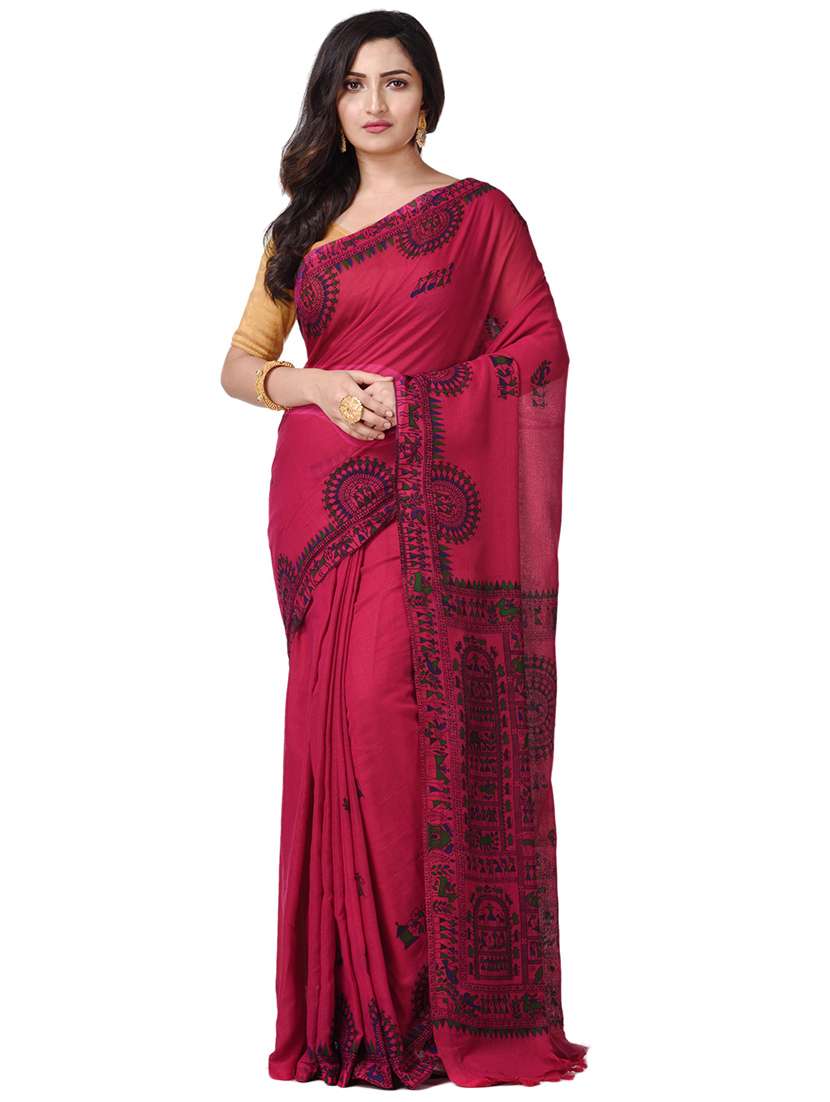 women's printed magenta colored saree with blouse - 20266391 -  Zoom Image - 0