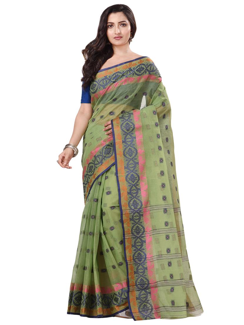 green cotton tant saree with blouse - 20266402 - Zoom Image - 0