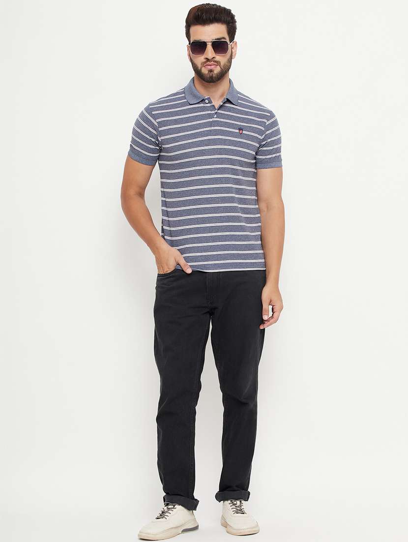 men charcoal stripes polyester polo t-shirt - 20266425 - Standard Image - 2