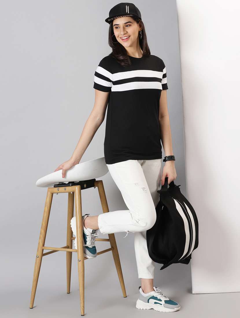 women's striped round neck t-shirt - 20266624 -  Standard Image - 2