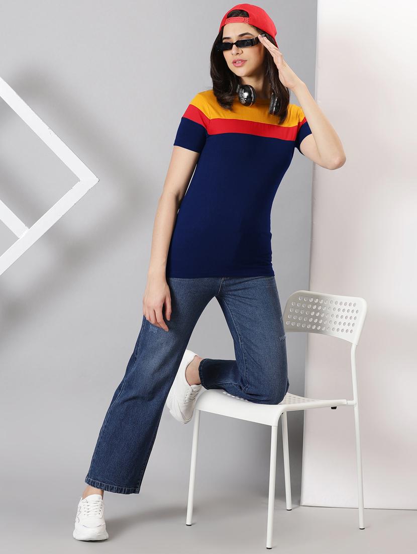 women's color block round neck t-shirt - 20266630 - Standard Image - 2