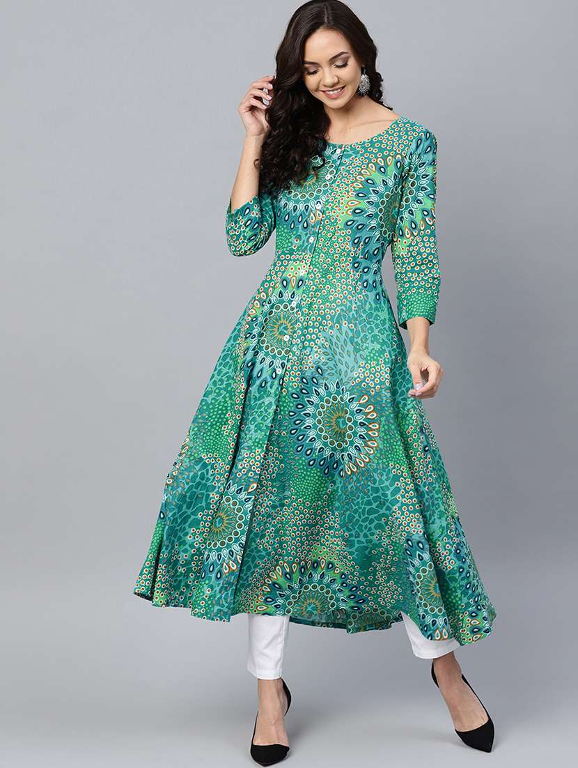 women green round neck a-line kurta