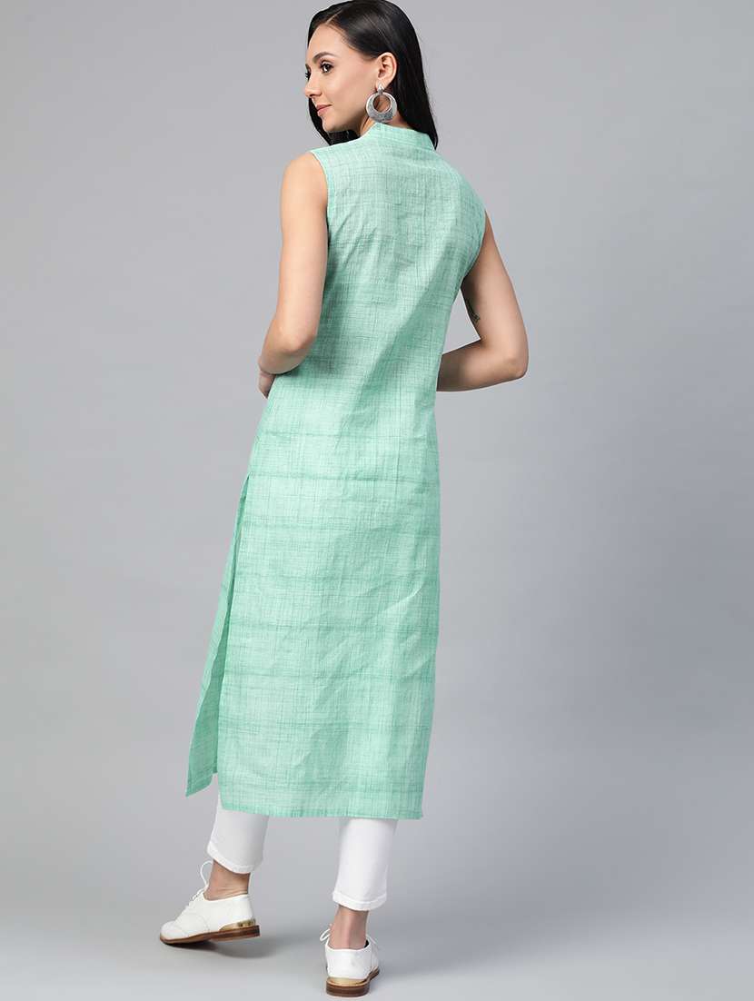women green mandarin collar straight kurta - 20266790 - Standard Image - 2