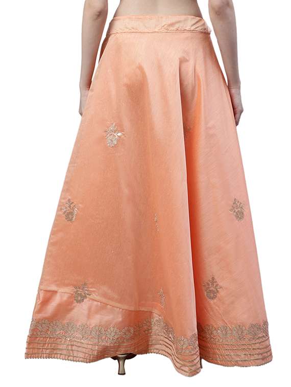 peach chanderi silk flared skirt - 20266879 -  Standard Image - 2
