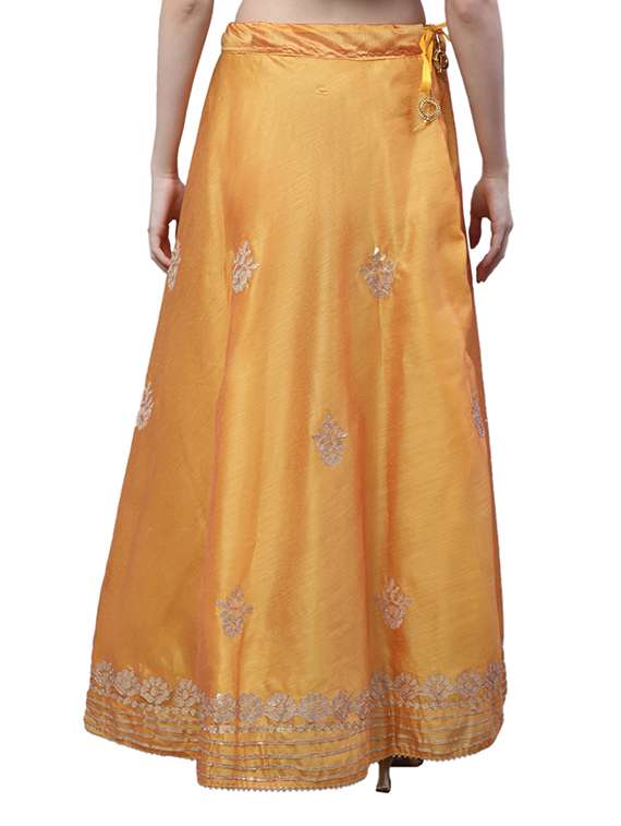 gold chanderi silk flared skirt - 20266885 -  Standard Image - 2