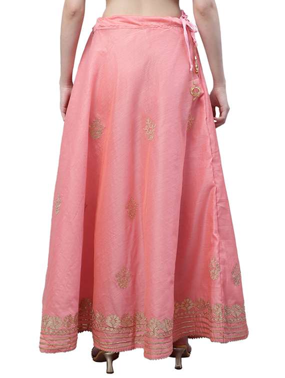 pink chanderi silk flared skirt - 20266886 -  Standard Image - 2