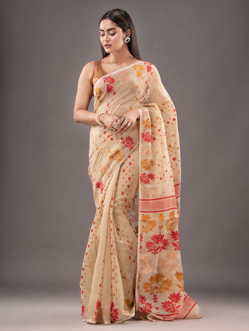 women's floral beige colored saree