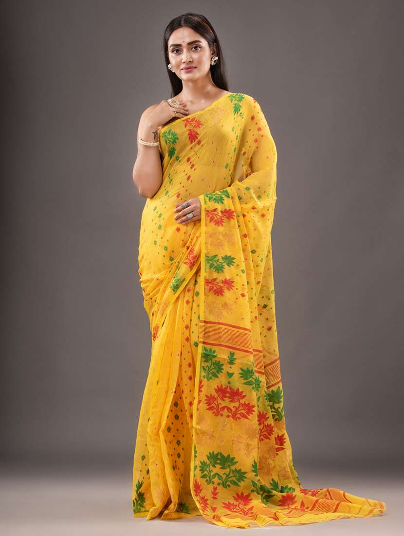 women's self design mustard colored saree