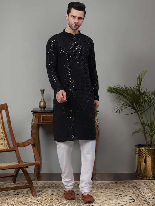 men sequin embroidered kurta churidar ethnic wear set - 20267140 -  Standard Image - 0