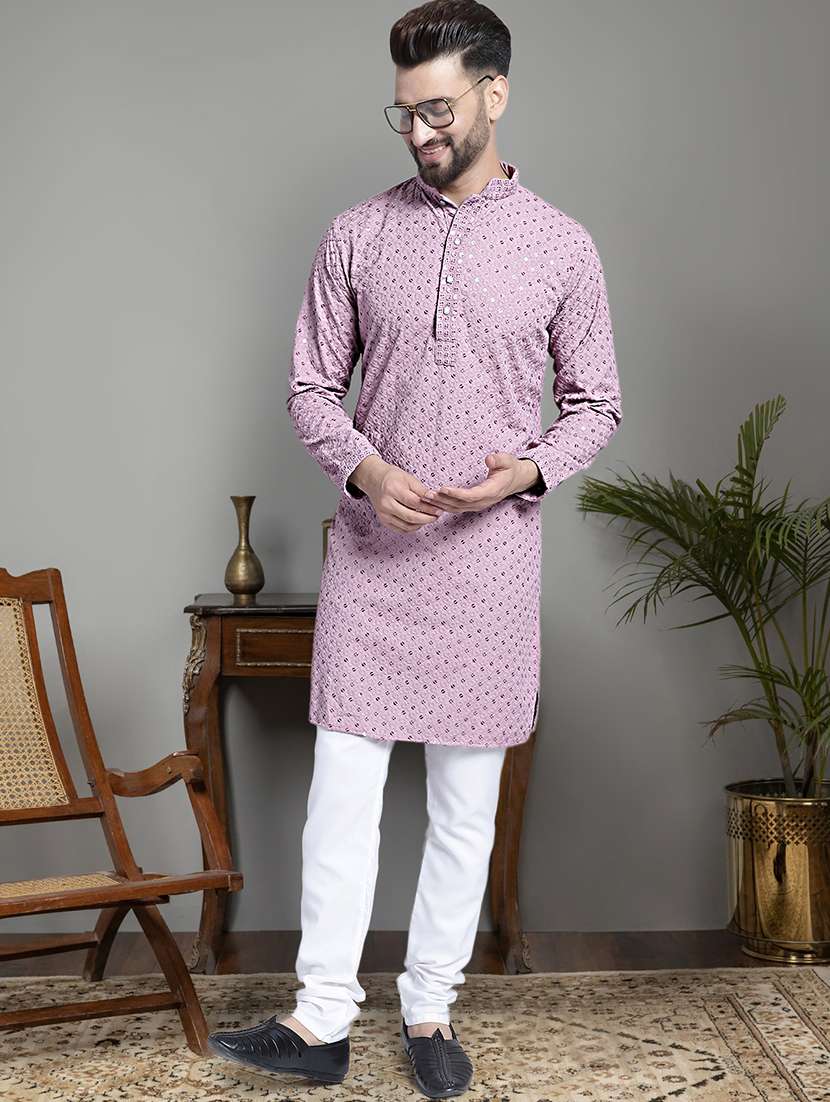 men lavender embroidered ethnic wear set