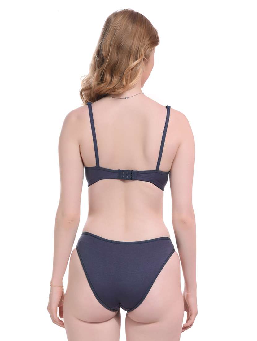 grey solid bras and panty set - 20267261 -  Standard Image - 2
