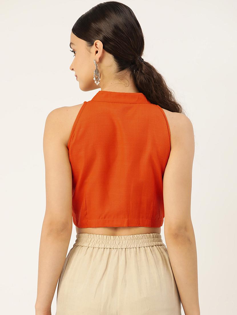 orange solid stitched blouse - 20267329 - Standard Image - 7