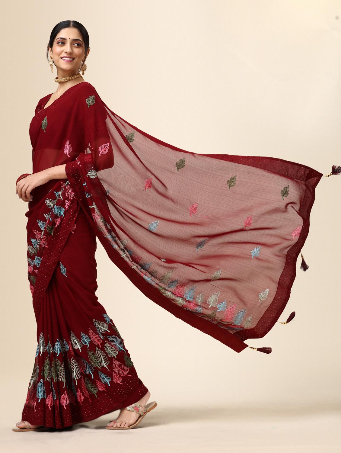 women's embroidered saree with blouse - 20267483 - Standard Image - 2