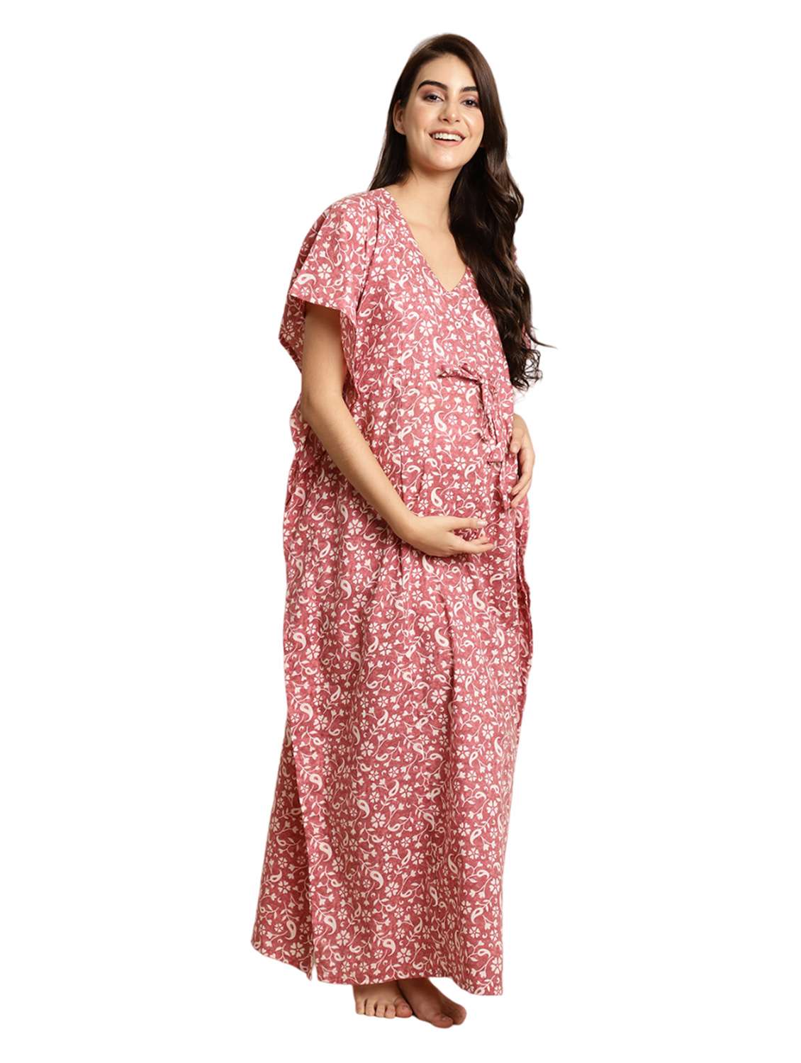 women pink florals printed maternity wear - 20267557 - Standard Image - 2