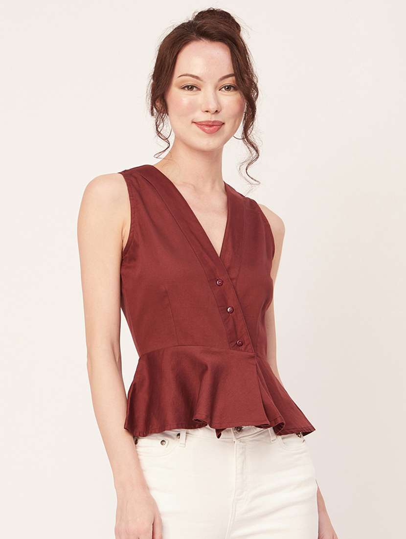 women's peplum overlap neck top