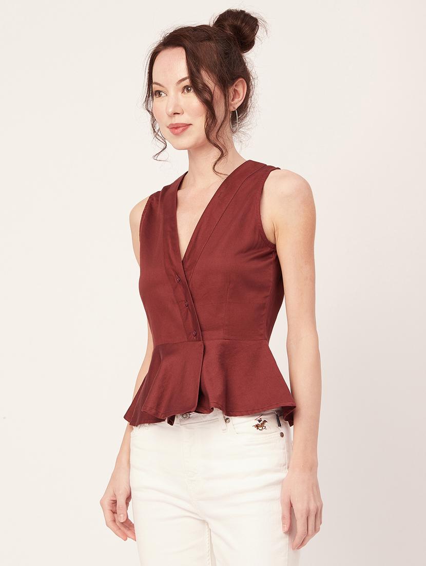 women's peplum overlap neck top - 20271565 - Standard Image - 2