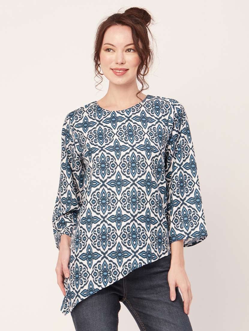 women's asymmetric round neck top