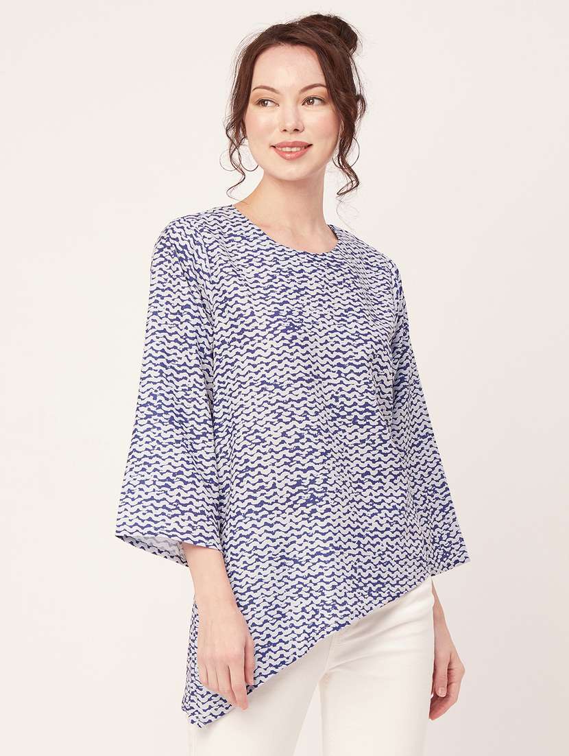 women's asymmetric round neck top