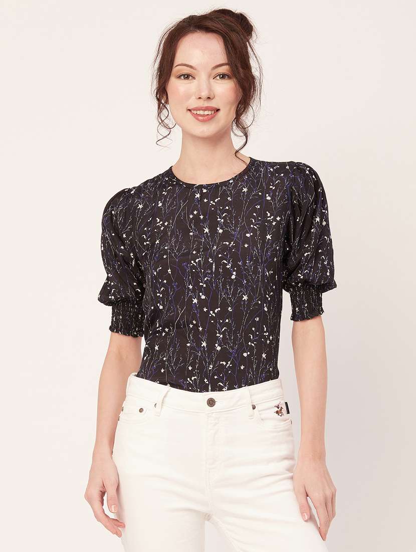 women's crop round neck top