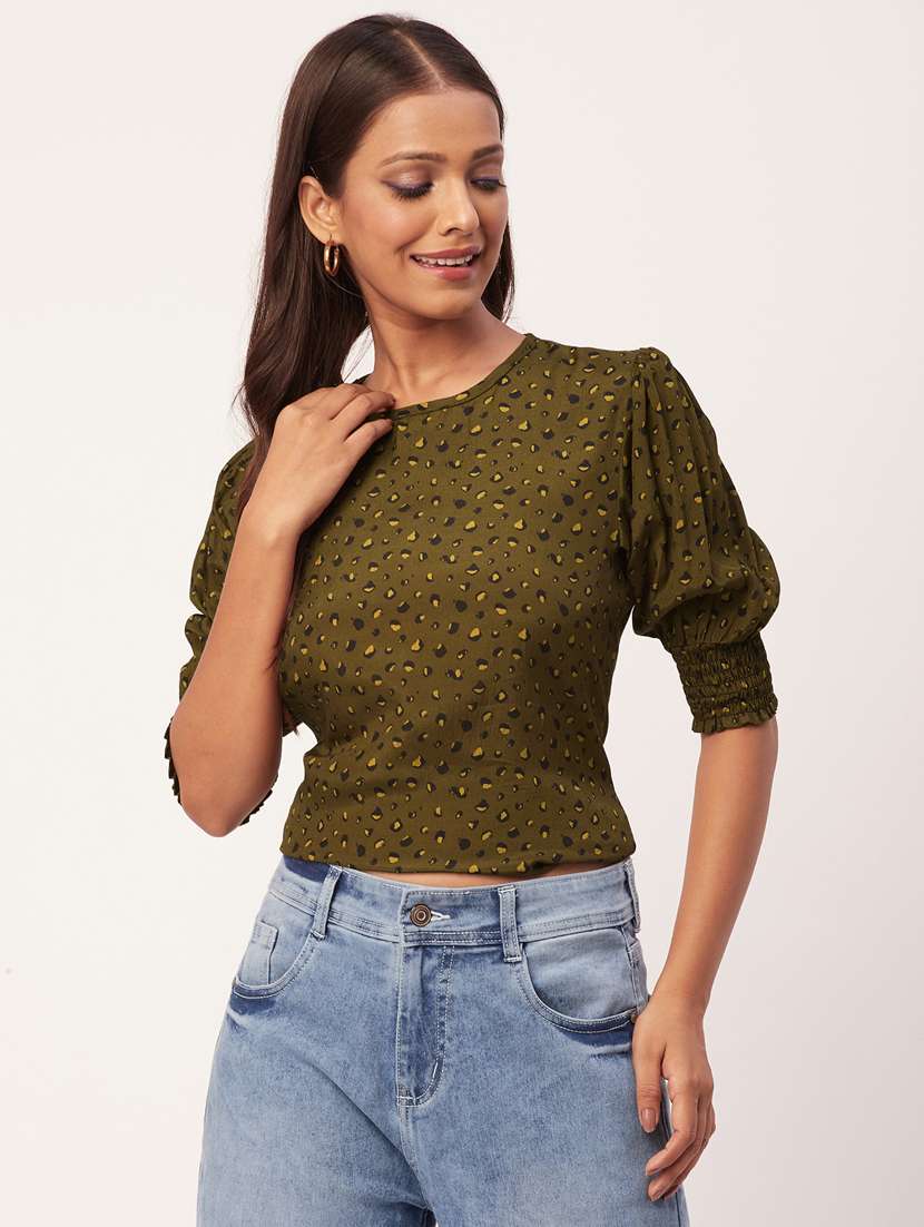 women's blouson crew neck top