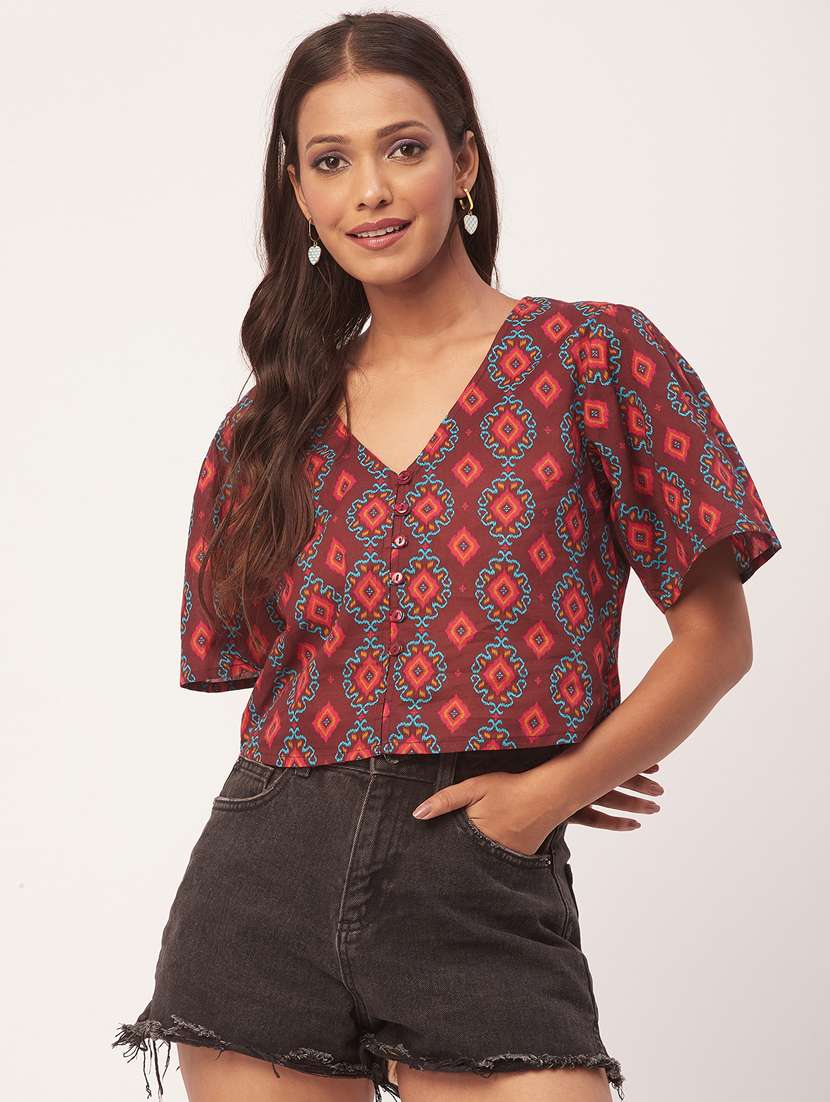 women's crop v neck top