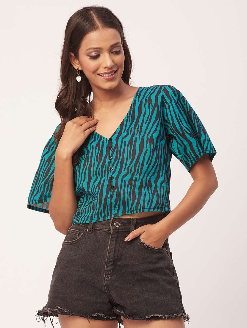 women's crop v neck top