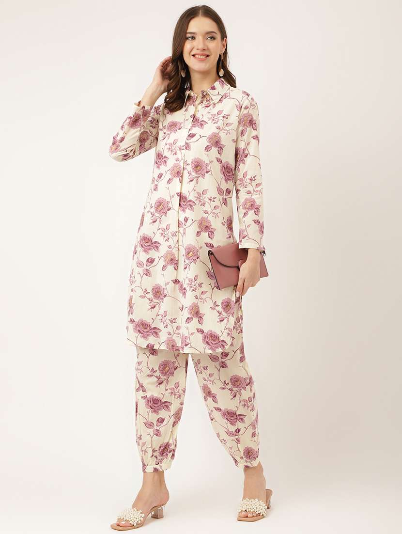 women purple floral print co-ord set