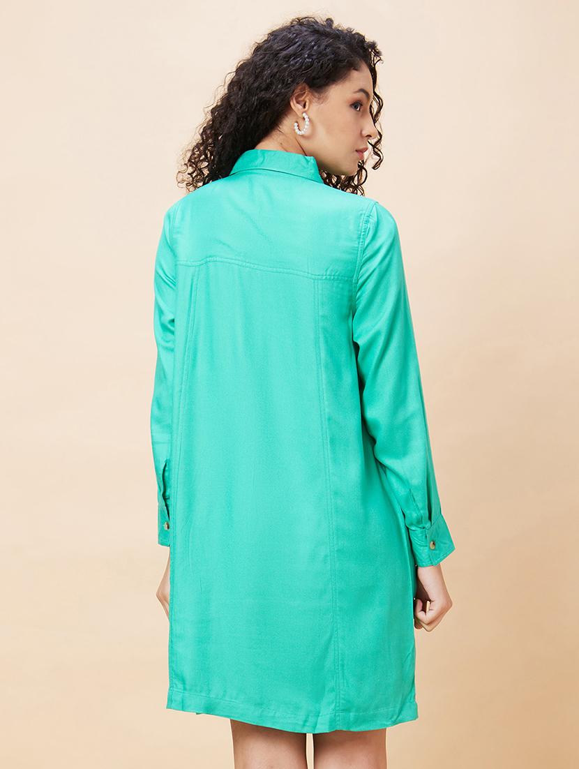 women sea green viscose shirt dress - 20271693 - Standard Image - 2