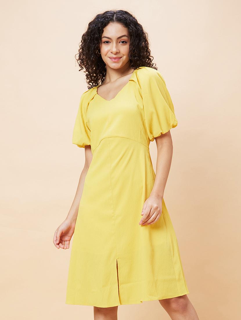 women yellow polyester a-line dress - 20271695 -  Zoom Image - 0