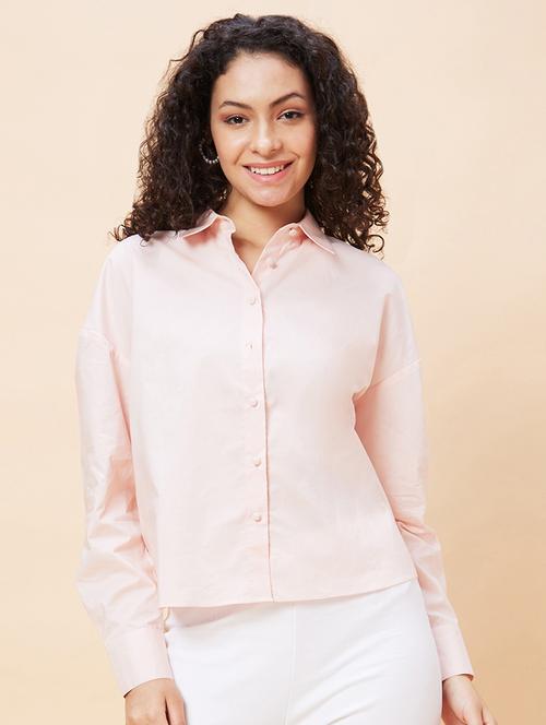 women pink cotton regular shirt - 20271709 -  Standard Image - 0